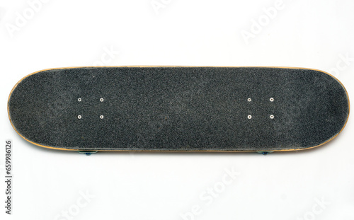 Skateboard top view on white background. 