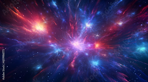 red blue pink fireworks, abstract cosmic background, big bang