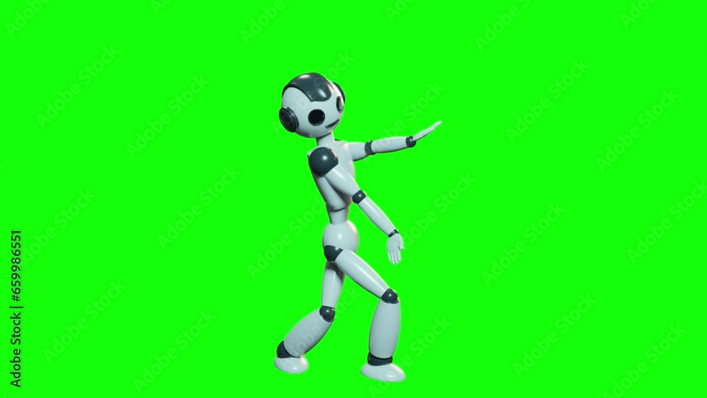 Smiling happy toy robot dancing 3d render green screen loop seamless Smiling happy toy robot dancing 3d render green screen loop seamless