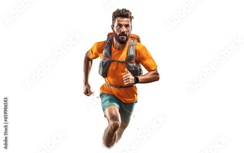 A Man Energetically Engaged in Trail Running Amidst Nature Isolated on Transparent Background PNG.