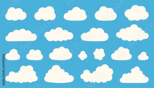Cartoon cloud set. Clouds isolated on blue sky panorama vector collection. Cloudscape in blue sky © spirka.art