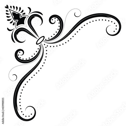 Thin line vintage corner. Medieval period of the Victorian dynasty. Fancy black monogram frame design element abstract icon collection Flower simple symbol