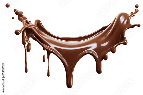 Abstract pouring, dripping chocolate from top to down isolated on transparent background PNG