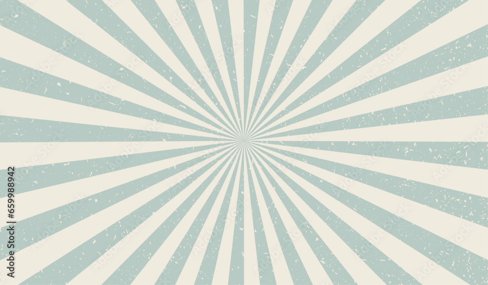 Sun ray circus. Sun rays retro background. Radial vintage burst. Soft light stripe. Sunburst pattern. Beams line. Striped aging effect texture. Old poster. Starburst strips. Vector illustration