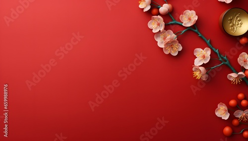 oriental style cherry blossoms on a red background