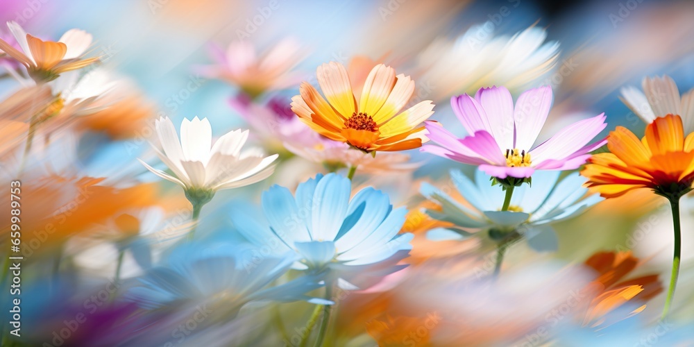 Colorful variegated flowers in the wind blurred in motion , concept of Abstract beauty