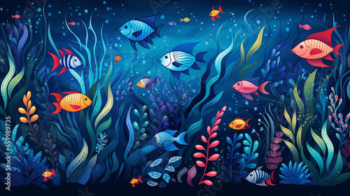 Sea life ocean pattern generative ai illustration