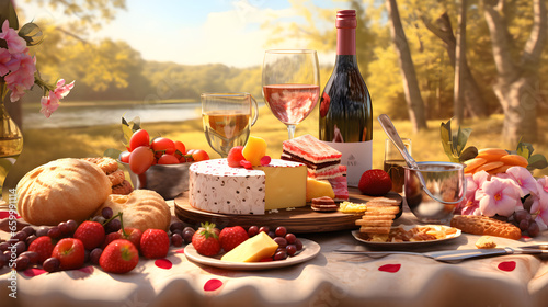 Valentine's Day Wine and Cheese Picnic. Generative AI