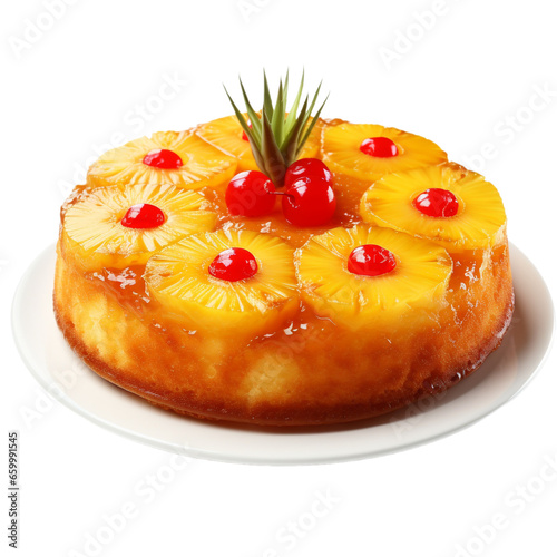 pineapple upside-down cake isolated on a white background, ai generated