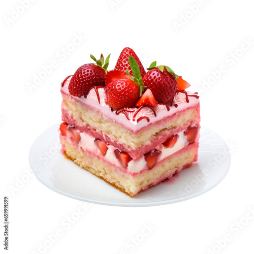 piece strawberry cake isolated on a white background, ai generated