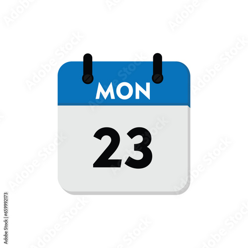 Simple Calendar Icon Showing Monday and Date 23