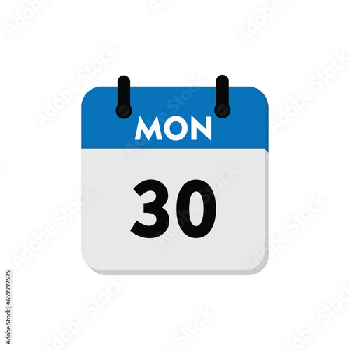 Flat Design Calendar Showing Monday 30