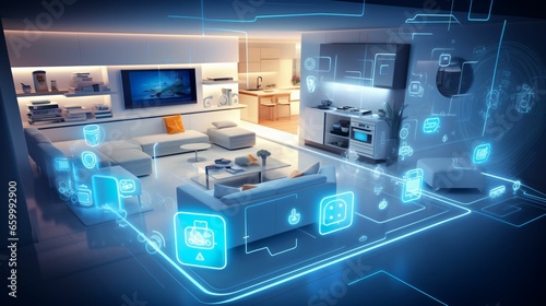 Smart home concept connecting objects in the house interior with artificial intelligent technology