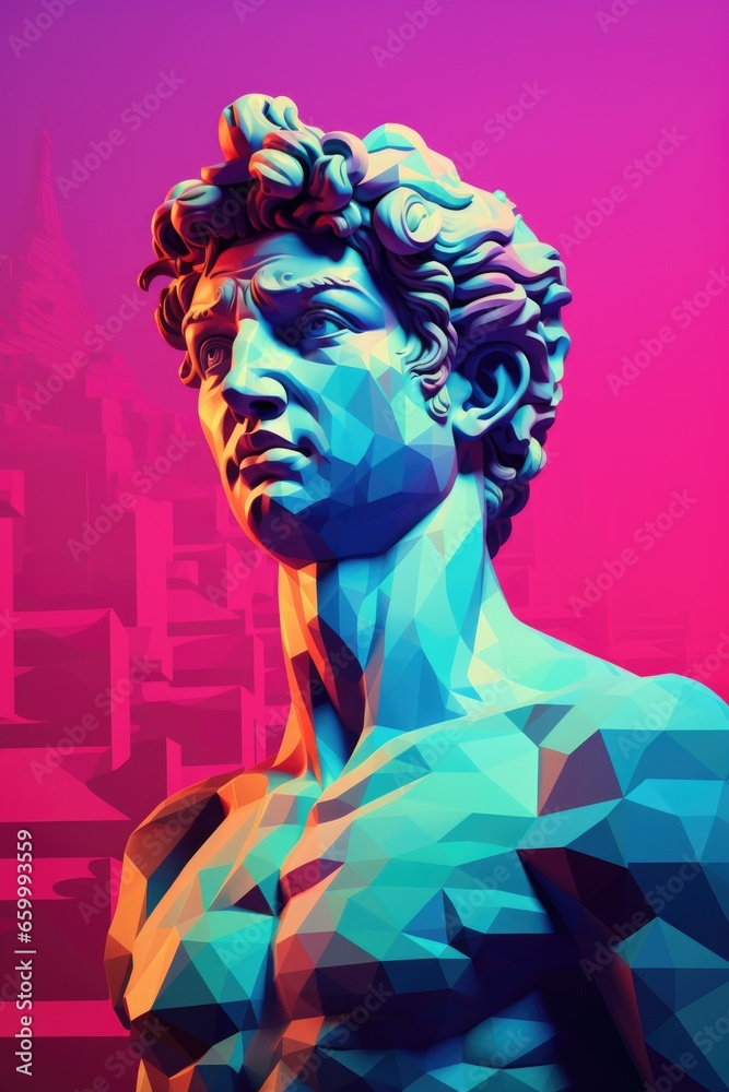 8 bit art ancient Greek statue wearing sunglasses, waverer Michelangelo