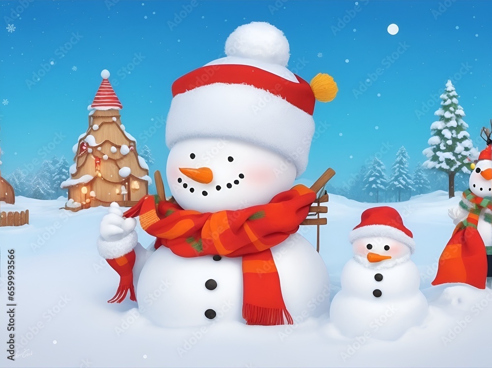 Snowman background design with falling snow