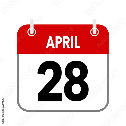 28 April, calendar date icon on white background.