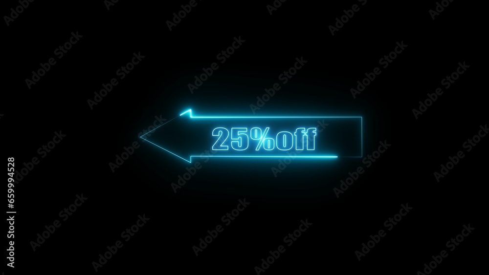 abstract glowing neon percentage discount number with arrow icon illustration 4k 