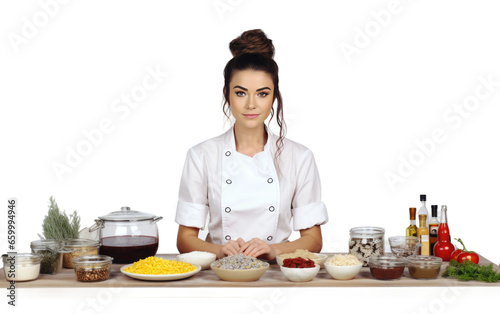A Woman Passionately Involved in Meal Preparation Isolated on Transparent Background PNG.