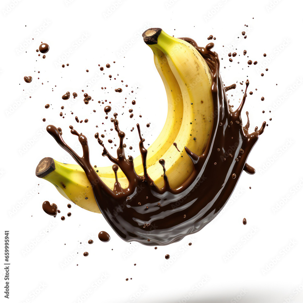 Chocoholic Delight: Dark Chocolate and Banana Collide in a Delicious Splash on White