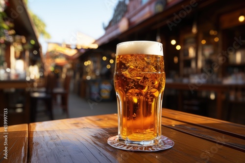 Glass of cold beer on a hot day in a cafe. International Beer Day