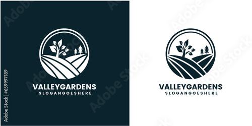 Abstract and creative valley for nature and landscape logo design vector editable