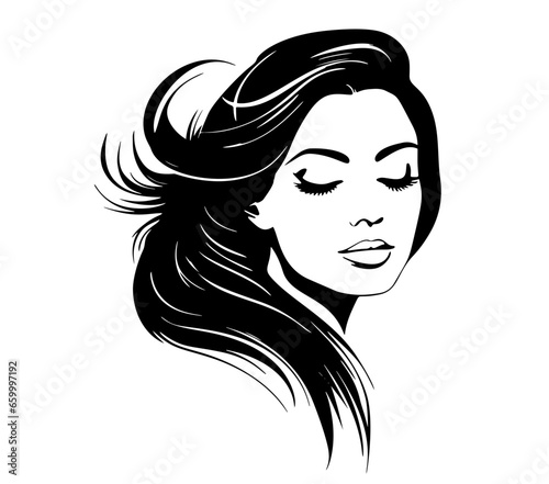 Vector Illustration of a woman with lines drawing for logo,icon, black and white	