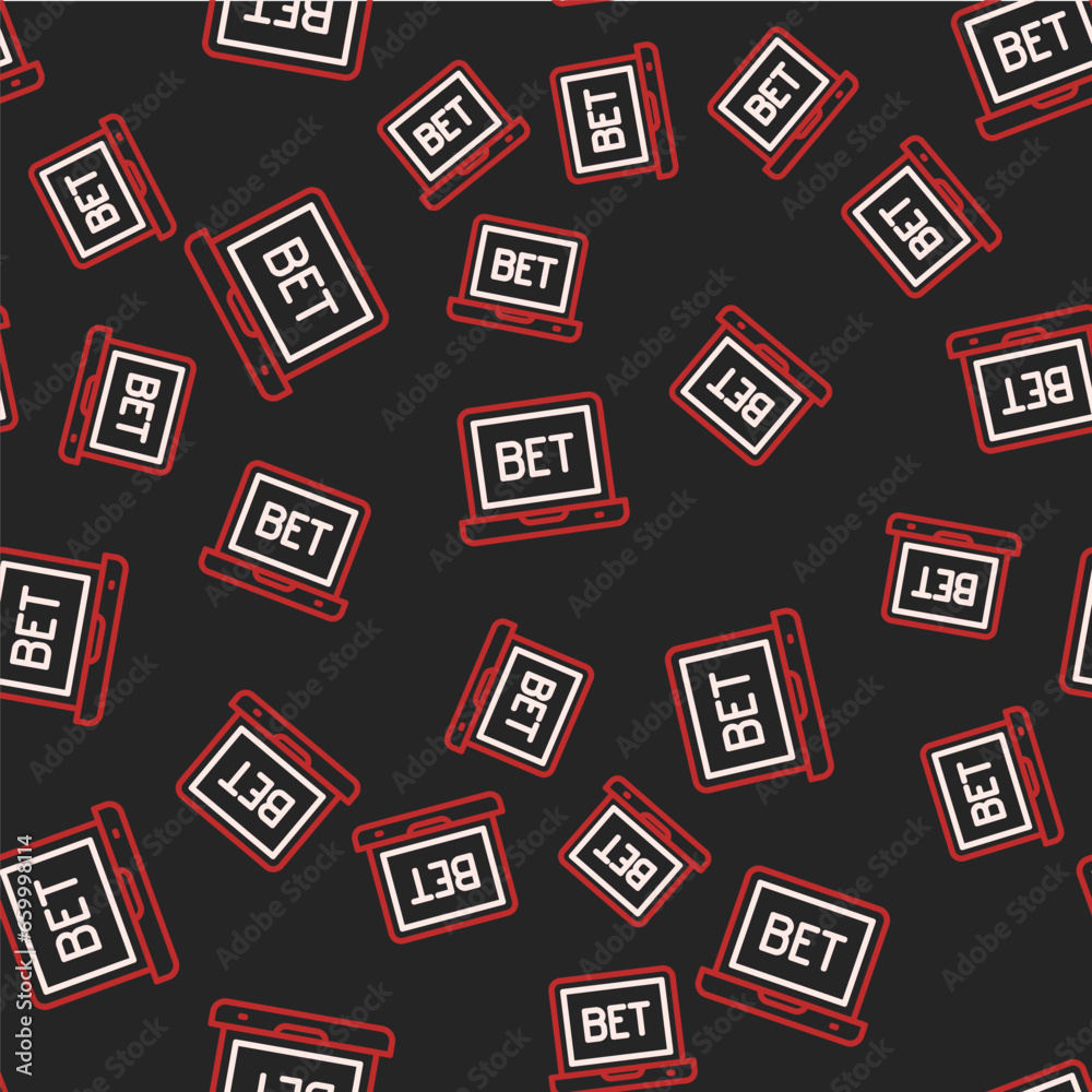 Line Online sports betting icon isolated seamless pattern on black background. Sport bet bookmaker. Betting online make money. Vector Line Online sports betting icon isolated seamless pattern on black background. Sport bet bookmaker. Betting online make money. Vector