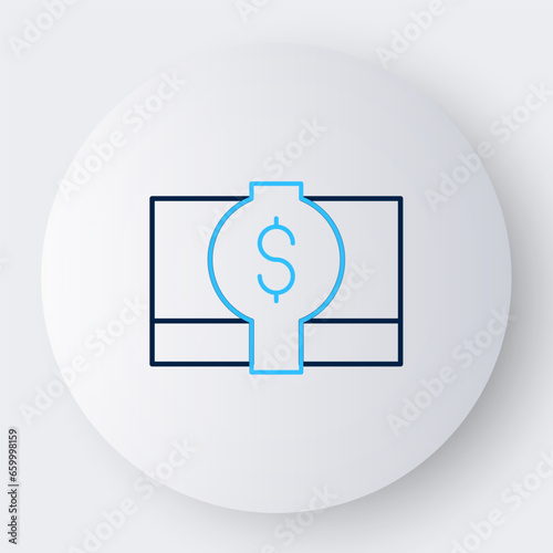 Line Stacks paper money cash icon isolated on white background. Money banknotes stacks. Bill currency. Colorful outline concept. Vector