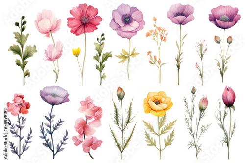 Set of beautiful flower  Watercolor collection of hand drawn flowers