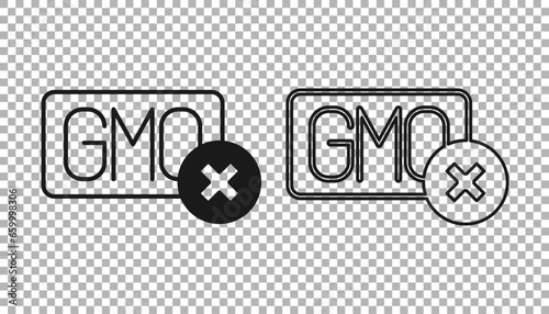 Black No GMO icon isolated on transparent background. Genetically modified organism acronym. Dna food modification. Vector