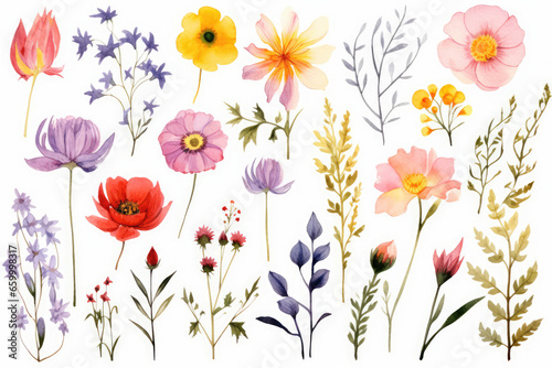 Set of beautiful flower ,Watercolor collection of hand drawn flowers