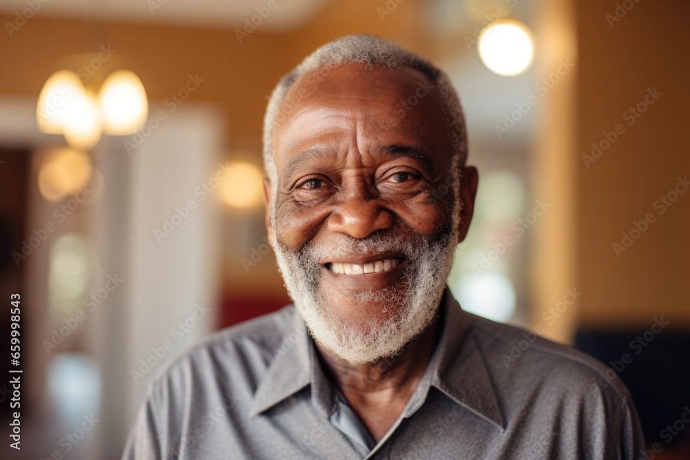 Portrait of a smiling senior African American man in his home