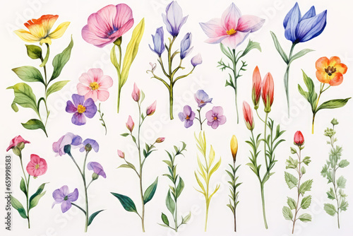 Set of beautiful flower ,Watercolor collection of hand drawn flowers