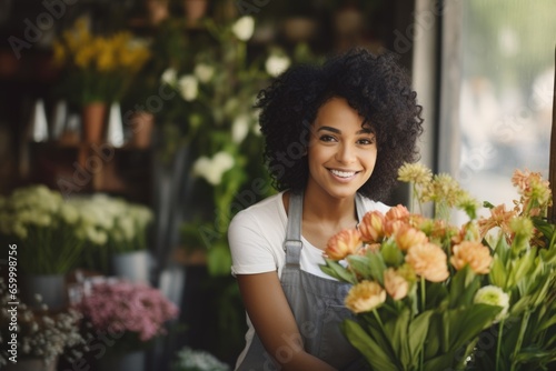 Portrait of a smiling young female florist in a flower shop