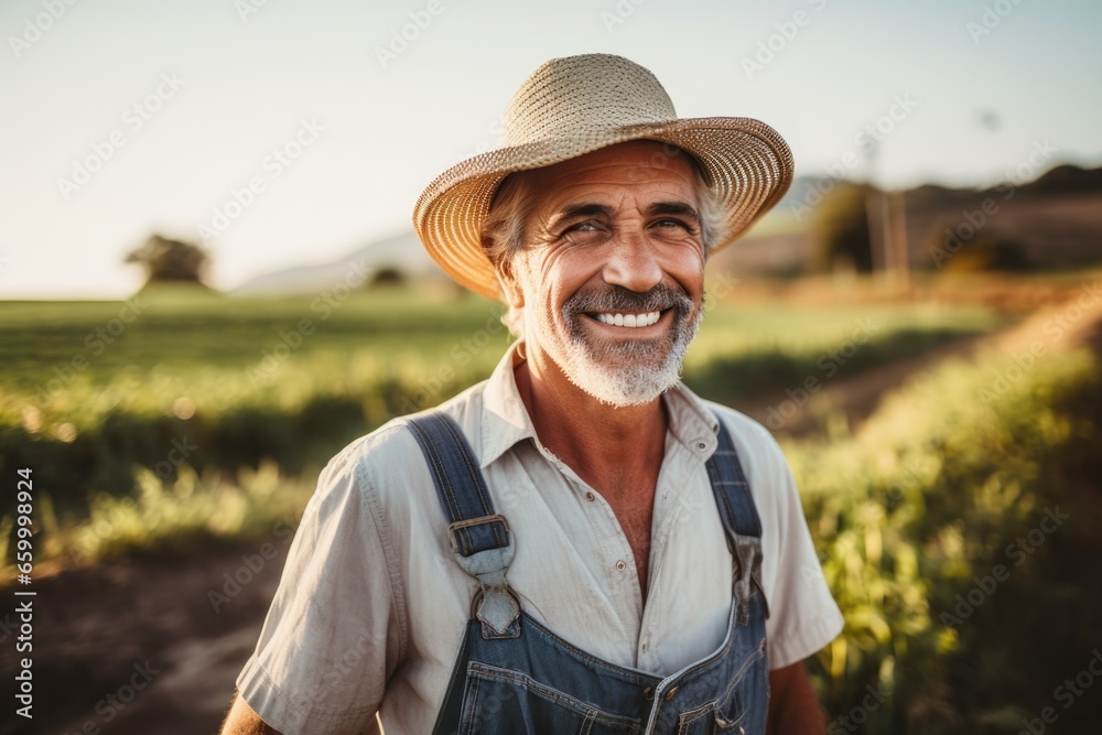 Portrait of a smiling middle aged man on a farm