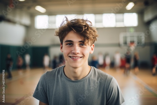 Portrait of a young basketball player in a indoor basketball gym