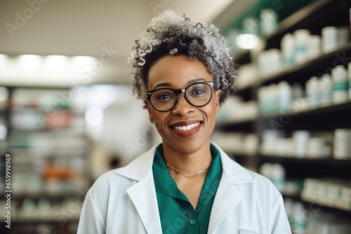 Portrait of a young woman working in a pharmacy