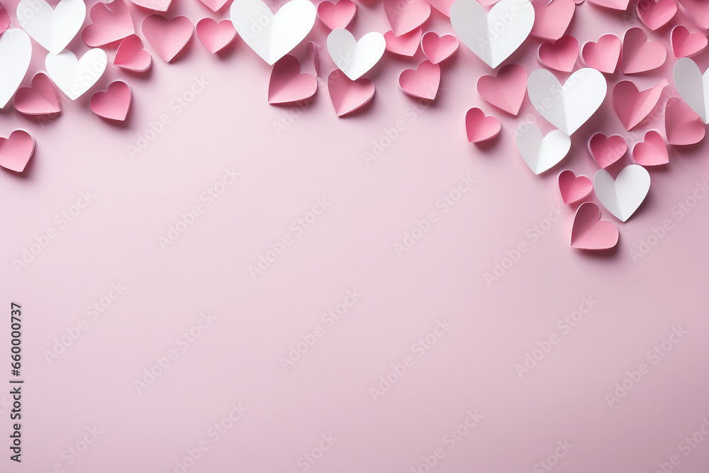 Love is in the Air, Romantic White Paper with Pink Heart Cutouts, Ideal for Valentine's Day Celebration