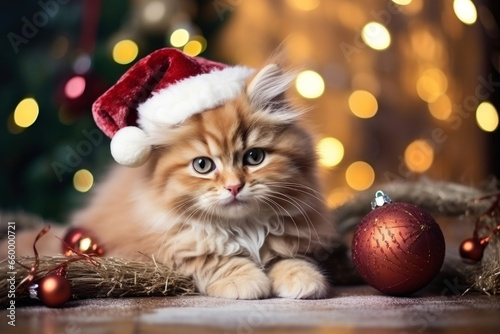 cat with christmas ball