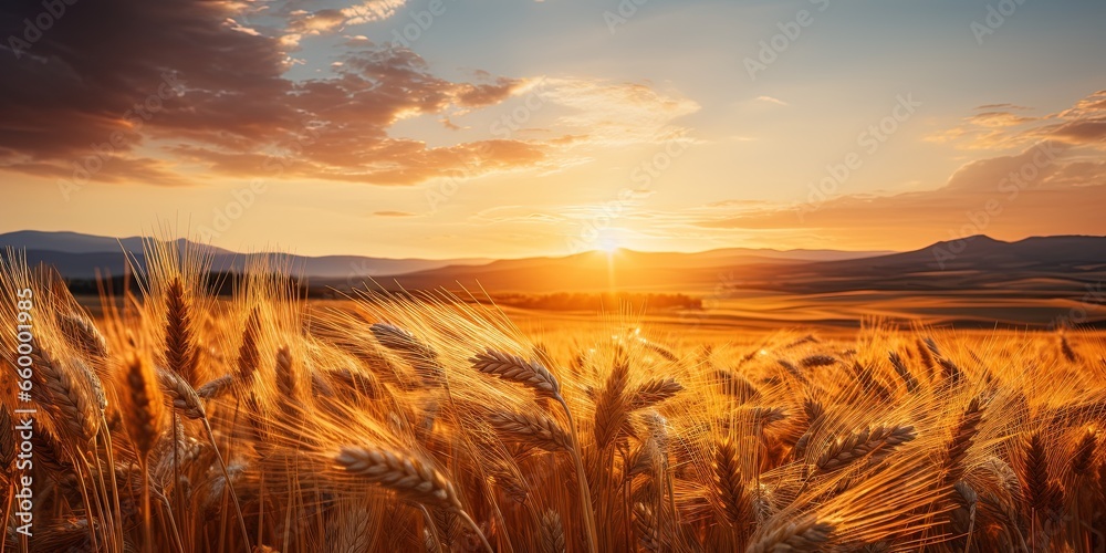 Banner of wheat field at sunset