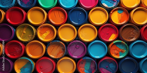 Banner of colorful paint cans or tins for home decoration