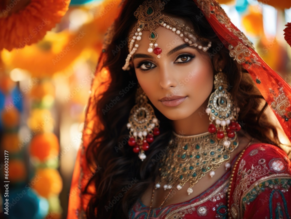 Teej Indian celebrate, vibrant colors, Indian woman