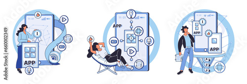 Application testing metaphor. Vector illustration. Application testing, last pit stop before app hits market App test, testing ground for new features and functionalities Software testing, defensive