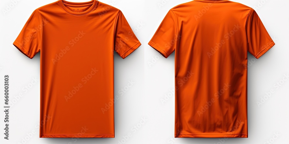 Plain orange mockup t - shirt template, with views, front and back, isolated on transparent background - obrazy, fototapety, plakaty 