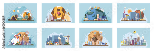 Industrial pollution. Dirty waste. Environmental pollution. Vector illustration. Industrial pollution is ticking time bomb Dirty water diseases are on rise Smokes with smog are affecting visibility on