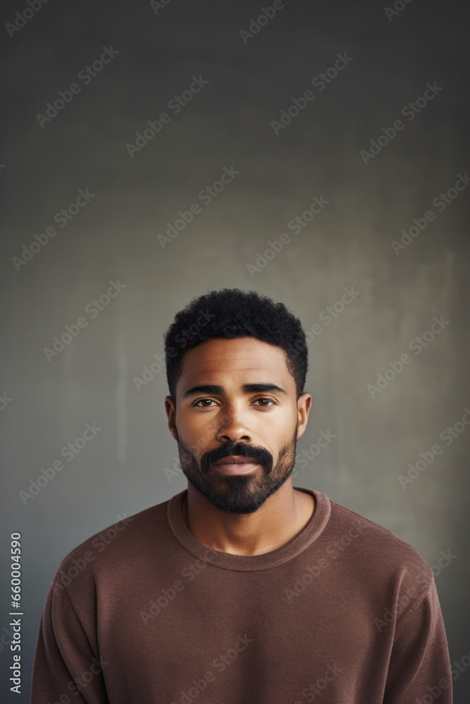 Portrait of an african american black man with moustache in support of men's health and movember global community, dressed in casual, copy space