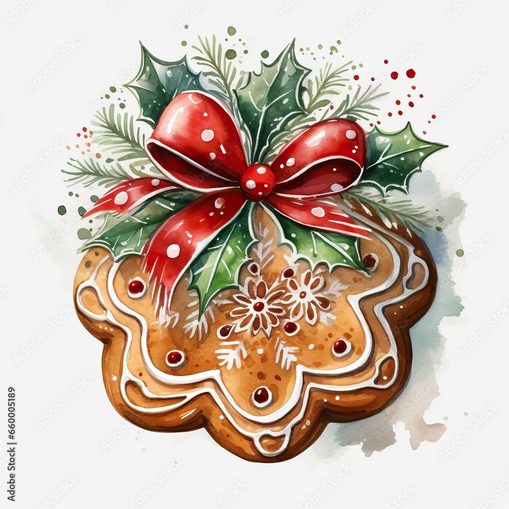 Watercolor Christmas sweets, cookies  on white background.