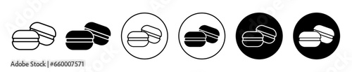 Macaron cake icon. Traditional sweet or baked pastry macaron cake symbol set. Outline of delicious dessert snack or cookie vector sign. French sugar macaron line logo. macaroon pastry icon