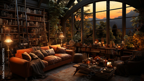 a book in an interior of a house. high quality illustration