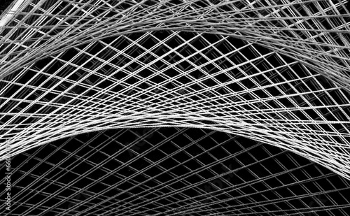 monochromatic string art abstract pattern on black background